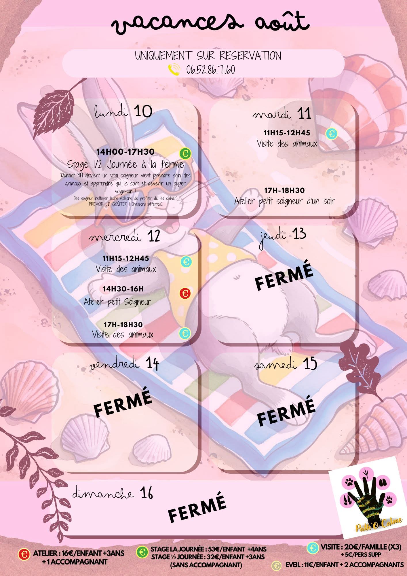 Planning du mois d'août 2
